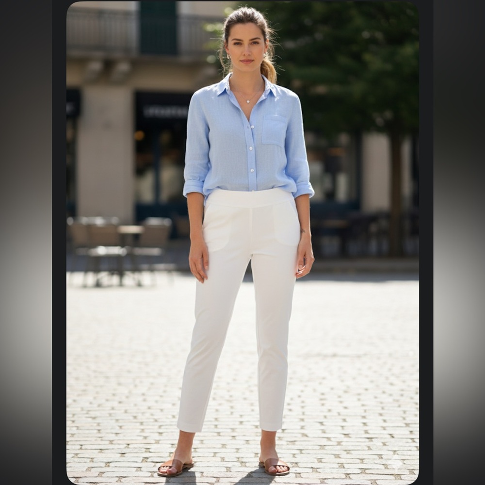NWT Premise White Bengaline Straight Leg Pull-On Pants Size L - Picture 2 of 10